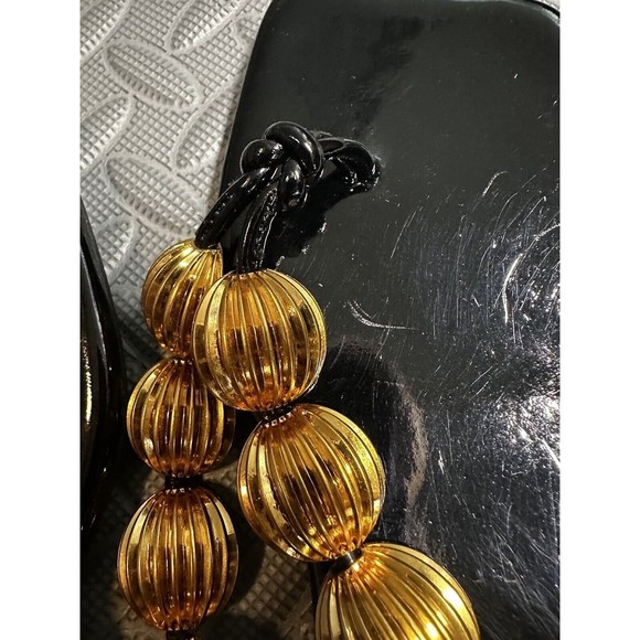 Jeffrey Campbell Yucatan gold Bead Thong Square Toe Black flat Sandals Sz 5 NEW - Picture 7 of 10